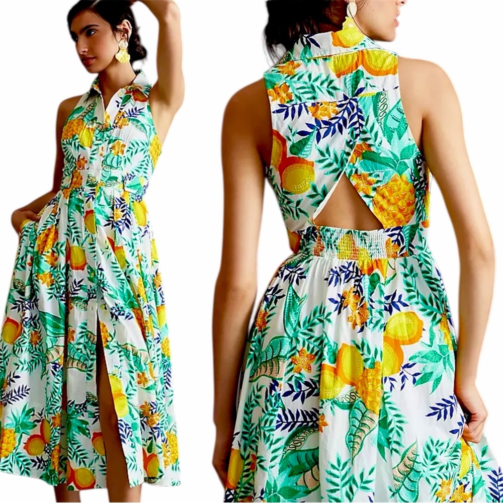 NWT - Anthropologie | Maeve - Maxi Shirt Dress – Lemon Citrus Print – Sz. S